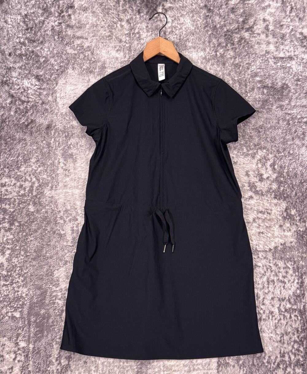 Spanx Sunshine Collared Drawstring Waist Dress Small Womens Black Athletic